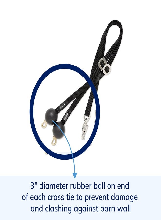 SmartEquine Quiet Drop Horse Cross Ties in Black Nylon Webbing | 3 Inch Diameter Rubber Ball | Adjustable Slider Buckle | Panic Snap | Sold in Pairs (2) - Image 2